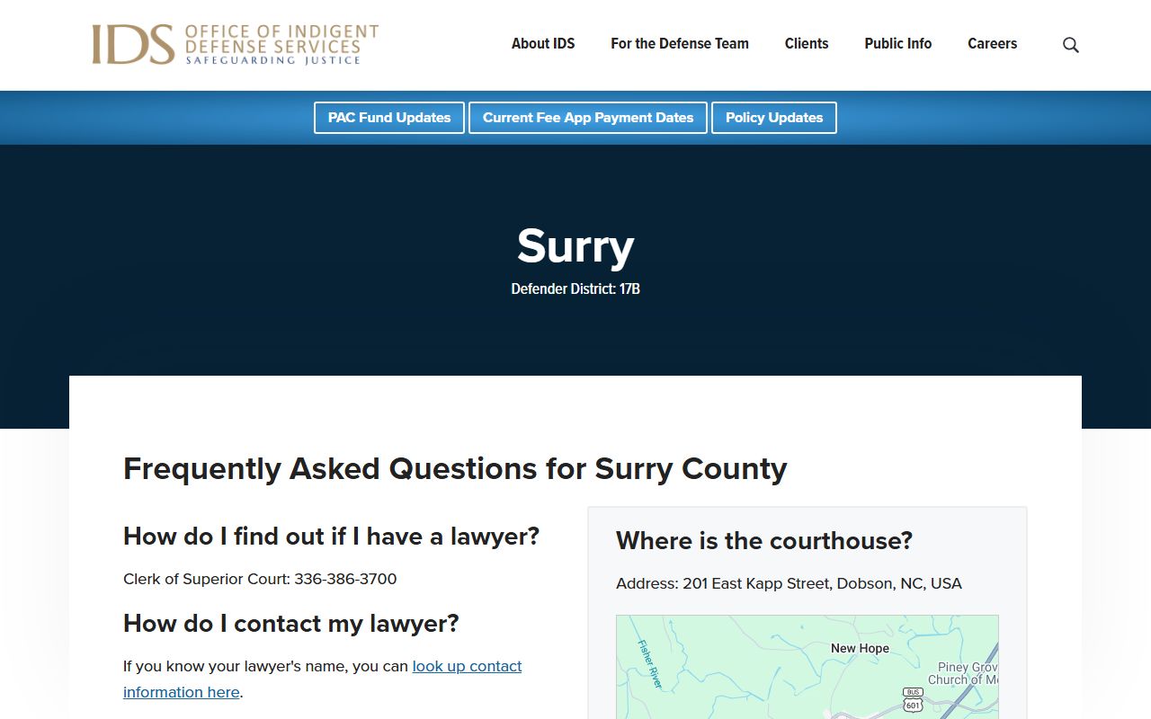 Surry County court dockets indigent defense lookup