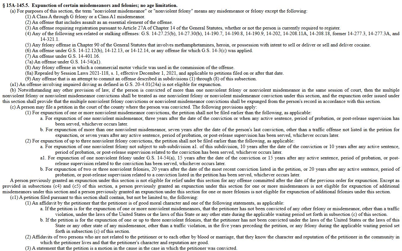 Surry County criminal court records nonviolent expunction statute