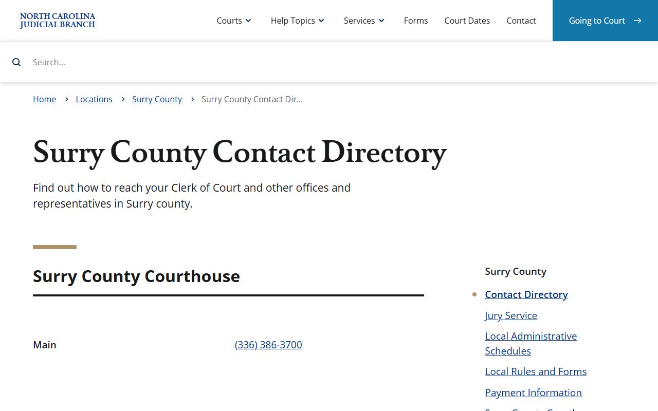 Surry County court records contact directory