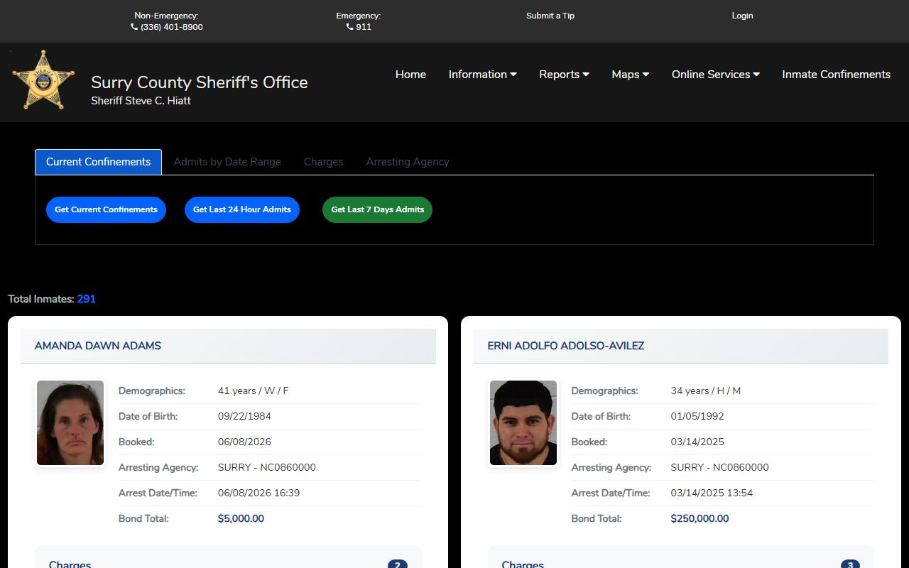 Citizen Connect inmate confinements search for Surry County