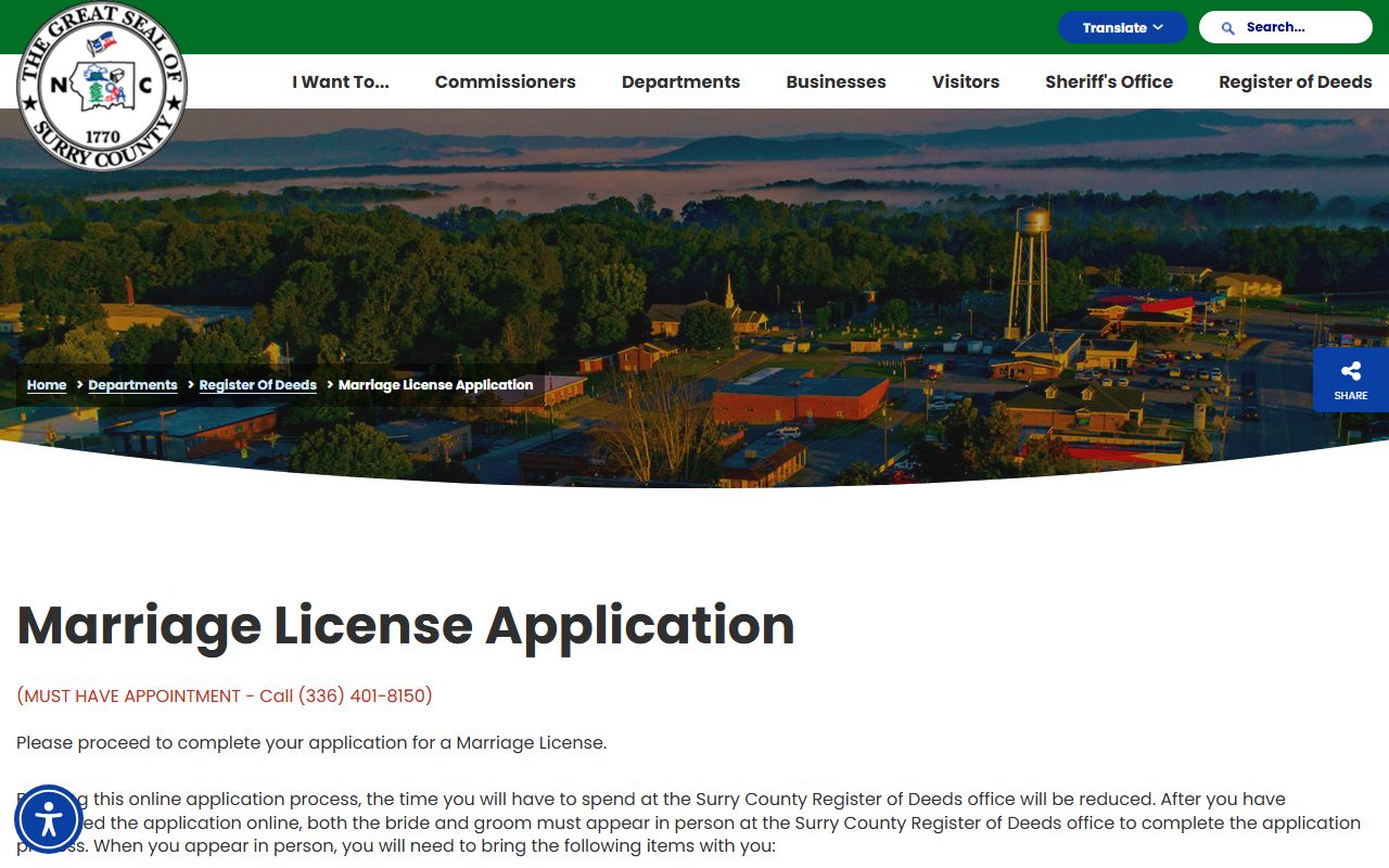 Surry County marriage records license application requirements