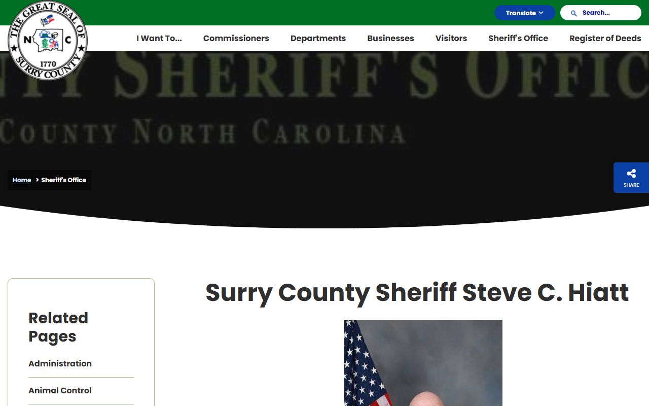 Surry County Sheriff's Office page with contact information